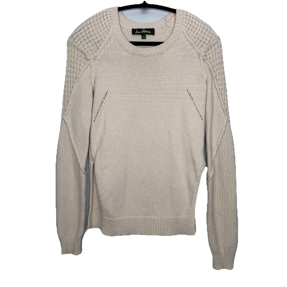 Sam Edelman Womens Sweater X-Small Long Sleeve‎ Cream Wool Blend Side Slits
